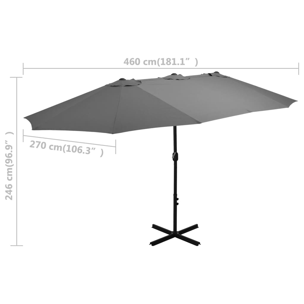 Zahradní slunečník s hliníkovou tyčí 460 x 270 cm antracitový