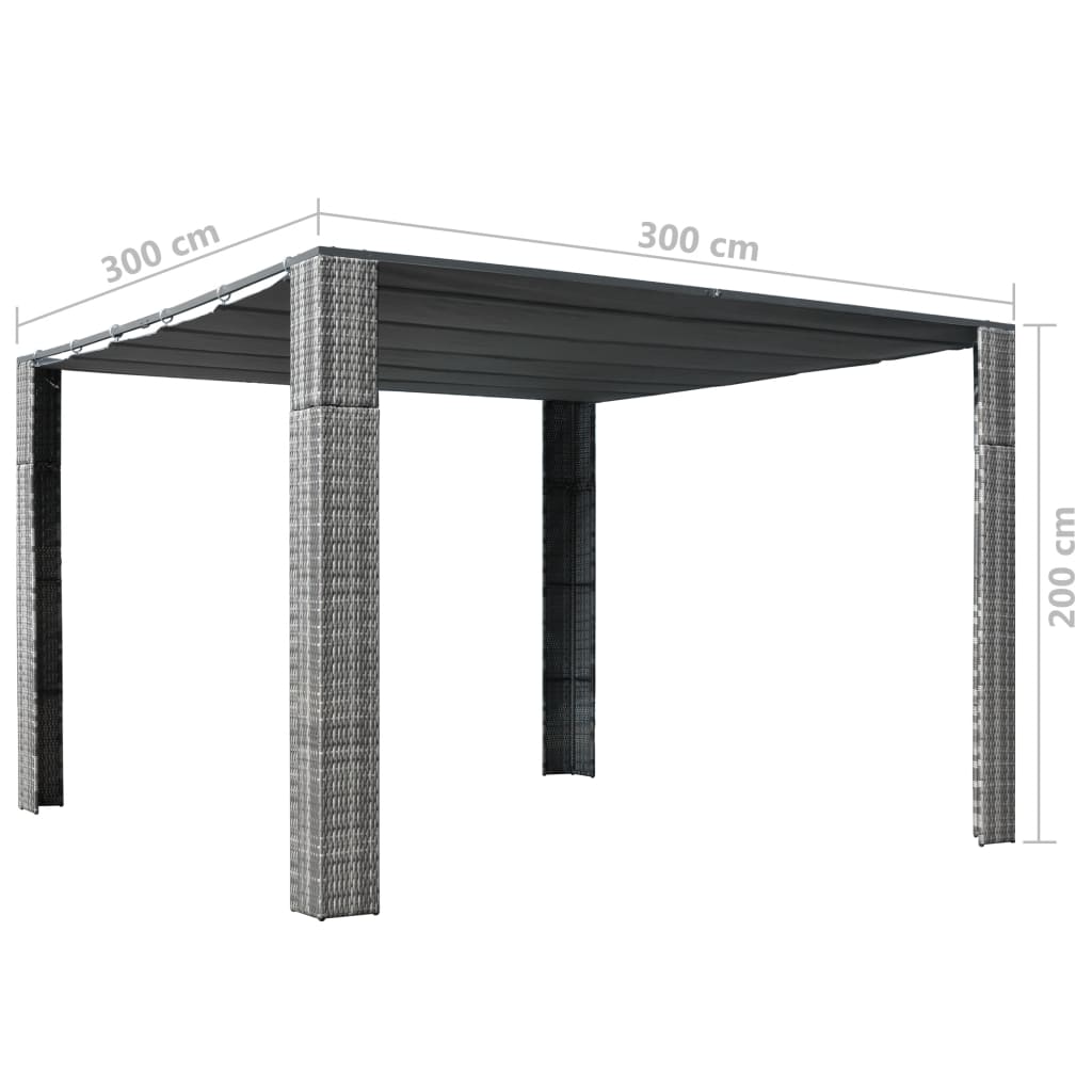 Altán se střechou polyratan 300x300x200 cm šedý a antracitový