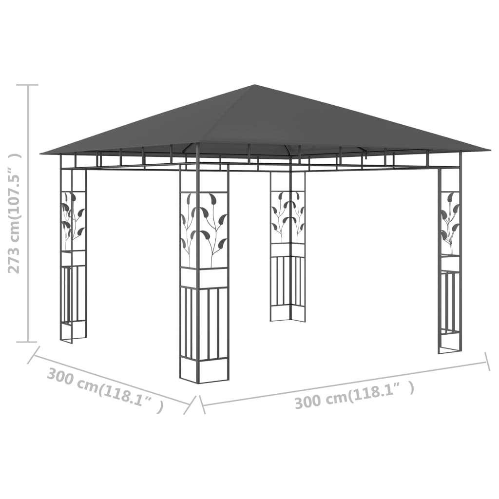 Altán s moskytiérou 3 x 3 x 2,73 m antracitový 180 g/m²