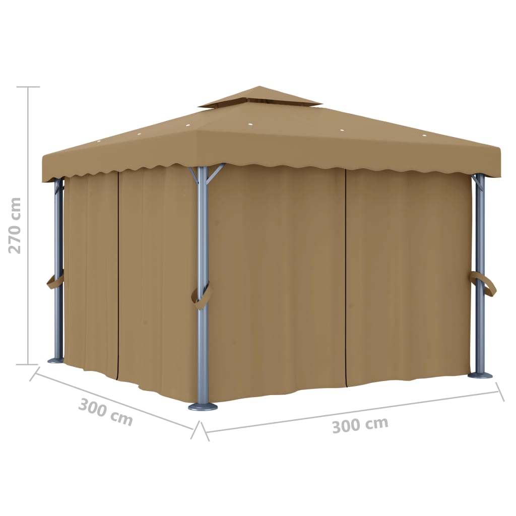 Altán se závěsy 3 x 3 m taupe hliník