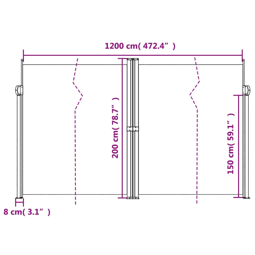 Zatahovací boční markýza terakotová 200 x 1 200 cm