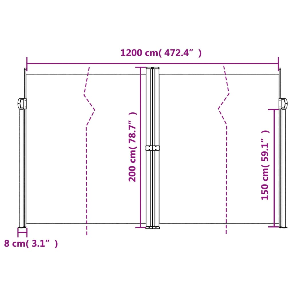 Zatahovací boční markýza tmavě zelená 200 x 1 200 cm