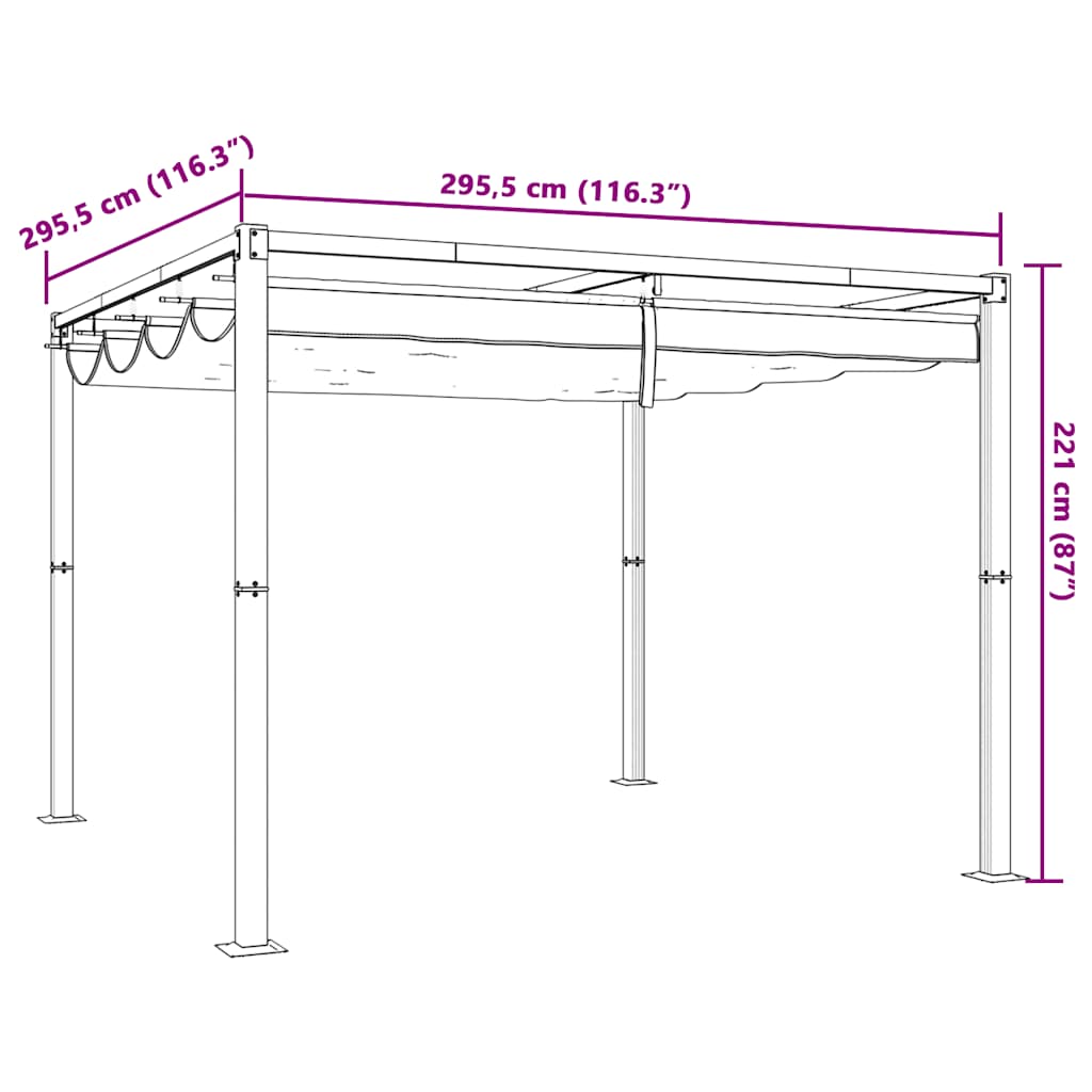 Zahradní altán se zatahovací střechou taupe 3x3m ocelová