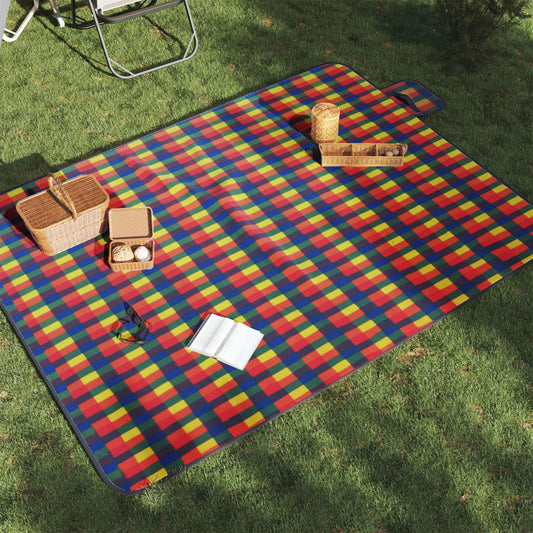 Pikniková deka skládací vícebarevná kostkovaná 200x150 cm samet