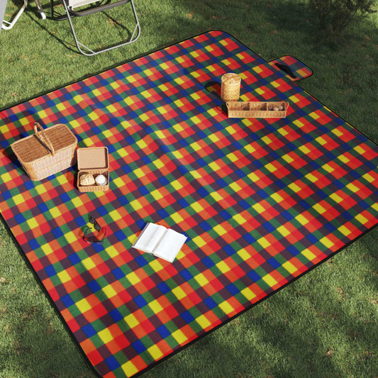 Pikniková deka skládací vícebarevná kostkovaná 200x200 cm samet