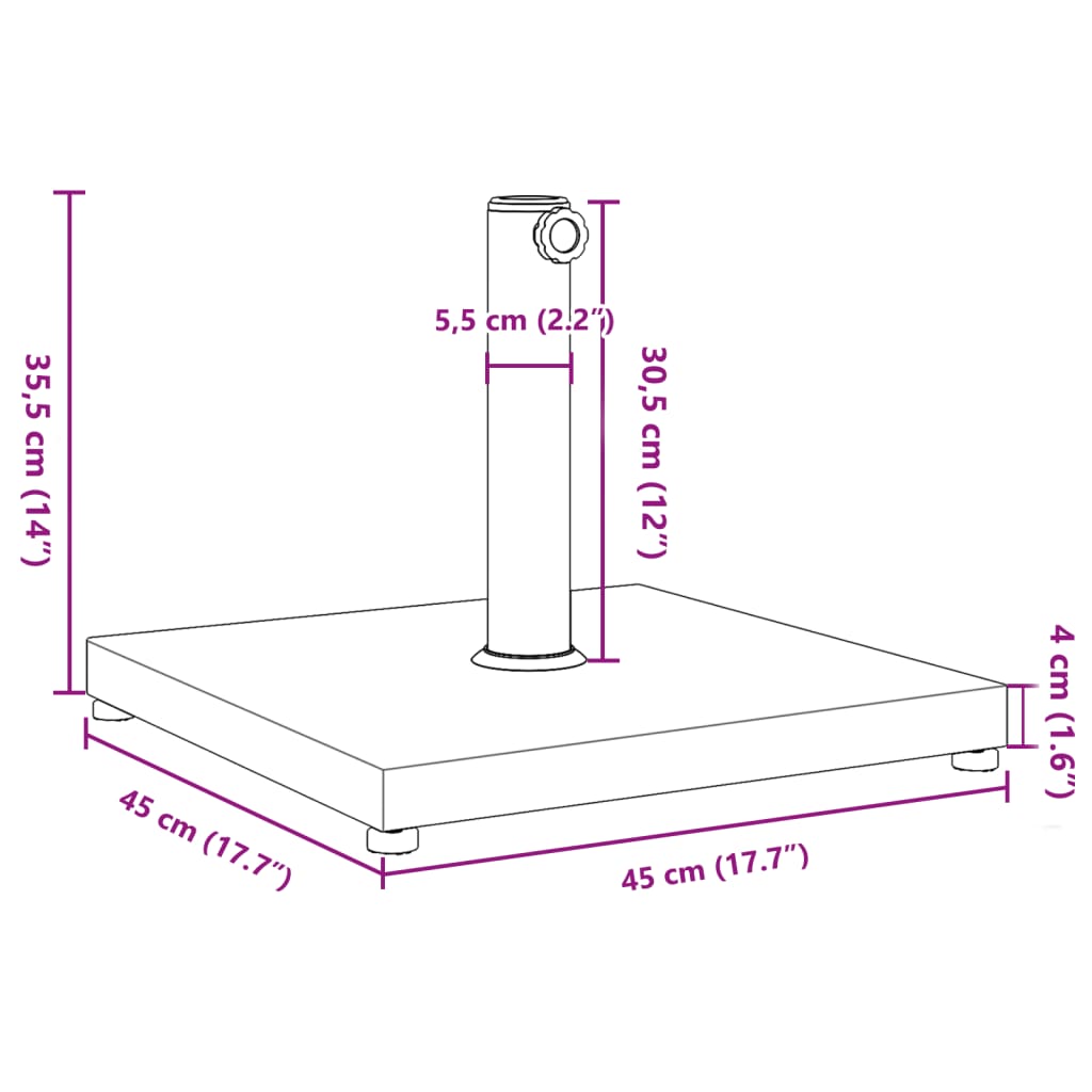 Stojan na slunečník pro tyč Ø 32 / 38 / 48 mm 18 kg čtvercový