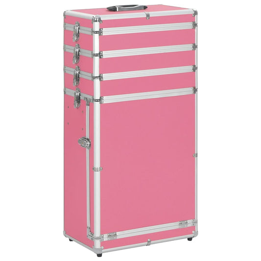 Kosmetický kufřík na kolečkách hliník růžový